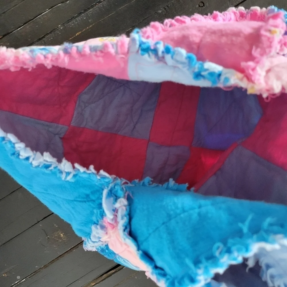 Handmade Quilted Cinderella Bag Tote Pink Blue Disney Princess Rag Fringe Soft